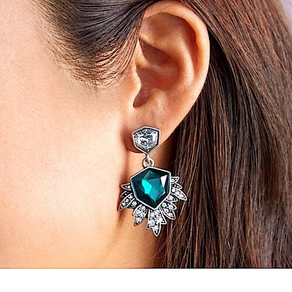 Vintage Boho Green Drop Geo Earrings